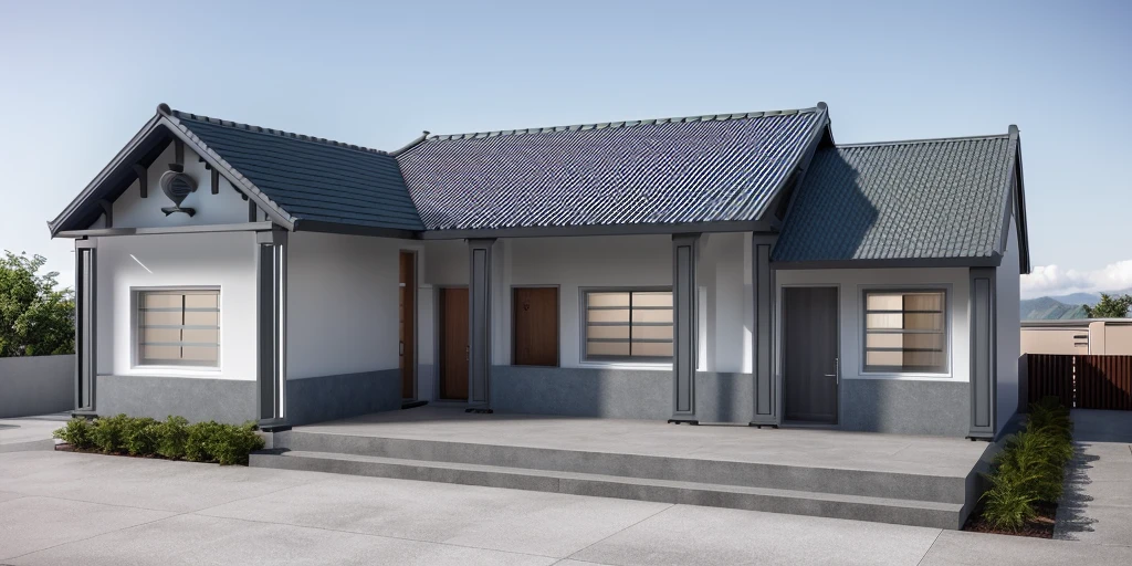 exterior ,house in vietnam, roof, window, clolum, plant around the building, clean design, concrete-colored laminate wall, perspective, high-end, realistic photography, sharp, unique details, award-winning photography , Canon EOS 5D DSLR Mark IV, f/ 6, ISO 100, 1/ 250 sec, soft natural light, best quality, super high resolution, 4k, natural light, softlight, 8k uhd, dslr, soft lighting, high quality, film grain, Fujifilm XT3, BETTER RESOLUTION, amaizing white and random gray degrade on the walls