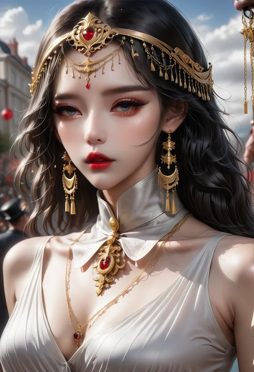 Golden handcuffs on the chain, neck