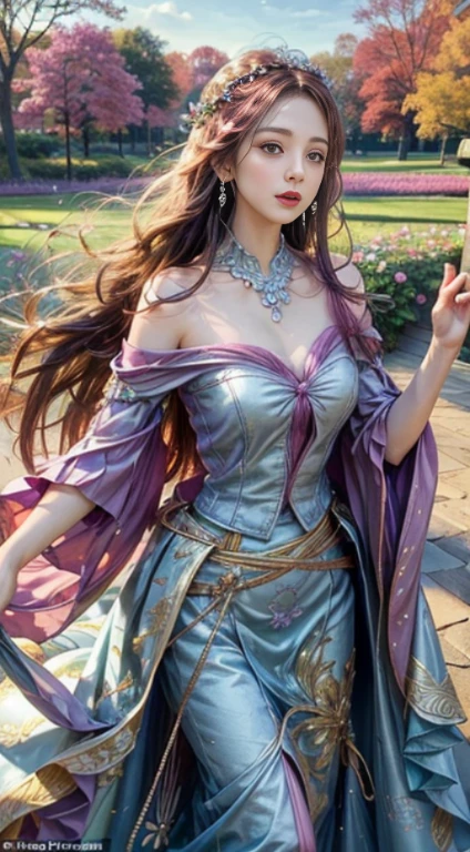 (highest quality,4k,8K,High resolution,masterpiece:1.2),Super detailed,(now,realisticに,realistic:1.37),girl in a luxurious blue dress,eyes were shining with joy, her lips were slightly curved,show a gentle smile. The sun casts a warm golden light on her face, Further enhance her beauty. Flower colors are bright pink and purple、Rich in gentle pastel colors。, Create harmonious and visually pleasing works. soft and diffused lighting, Creates a fantastical and magical atmosphere. girl standing in the middle of the field, Please raise your arms a little, Enjoy the beauty of nature. Carefully Balanced Formula, girl'Off-center position, Create a sense of movement and vitality. The details of the flowers are very carefully drawn....., Carefully expressing each petal and leaf.. girl'The skirt wraps her elegantly, Adds elegance and femininity to the scene. all inclusive, Works that evoke joyful feelings, enshrine, and appreciation for the beauty of nature.........
