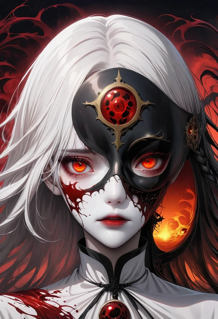 Close-up of big demonic eyes, compound eye, Unique Demonic Ghoul, unusual student,Kaneki, monochrome, radioactive light, anime 2018::1, tangerine::1, neon color::1,, part 1.5, Detailed face, super quality, hypergraphics, 开flower1.0, Blood-sucking ghost, depressed, Surreal, anime reality,anime girl, dark gothic style, high dynamic range, RTX, body torn apart , Detailed face,soft light, Shen Haicheng,number,looking up at camera", 8K, dreamy big eyes,vague, smooth and soft skin, clone face, Symmetrical,Neon liquid, Leak out from in eyes,animation art,photo, cracked face , ......key: tangerine, in eyes, actual, actual light, actual anime, Realistic shadows, liquid, Depressive, cloud, 樱flower, lily , delicate eyes, eyes focus, eyelash, Fluffy lower eyelash:1.5, pale face, Very tangerine eyes, eerie atmosphere, scary pictures, trees, mist, Neon tangerine liquid, flowing down from the tree, dark atmosphere, body torn apart, braid, rain, There is blood on the ground, fire, Eye close-up,better generation, super generation, 3000 generations, 2048×2048......, facial details, Detail clothes, Symmetrical balance, tokyo ghoul, , Castlevania, Blood-sucking ghost, Kaneki, Anime 2020, water and sky, black hair,Detailed hair, tokyo ghoul, , Castlevania, Kaneki, Blood-sucking ghost, depressive art, depressed, Burnout, sad, cry, pain, black smoke, black energy, tentacle, Divine sound, Blood, Blood on face, a sea of blood, shackles, barbed wire, fire, wide angle camera, Many exquisite details, lily, 樱flower, Sweet, Centipede, black background, Horror film, There are holes in the shell, die inside, art of death, lying on the grass, comic style, comic style, multiple frames, body destroyed, comic page, Eyes are everywhere, There are many eyes in the background, Ishida Sui's paintings, The Art of Ishida Sui, Ishidaho's style, Two people, fully grown, Depressive posture, flower