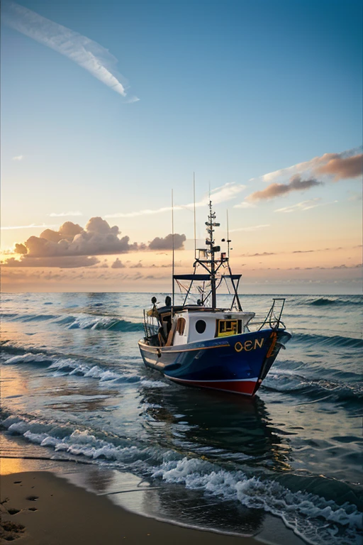 Landscape photography cemetery composition, praia e mar, interesting subject place of the fishing boat in the rules of thirds, the silky smooth water, long exposure of clouds, Sunset, azul ,Gold hours Lightroom presets color azul, amarelo roxo, ar