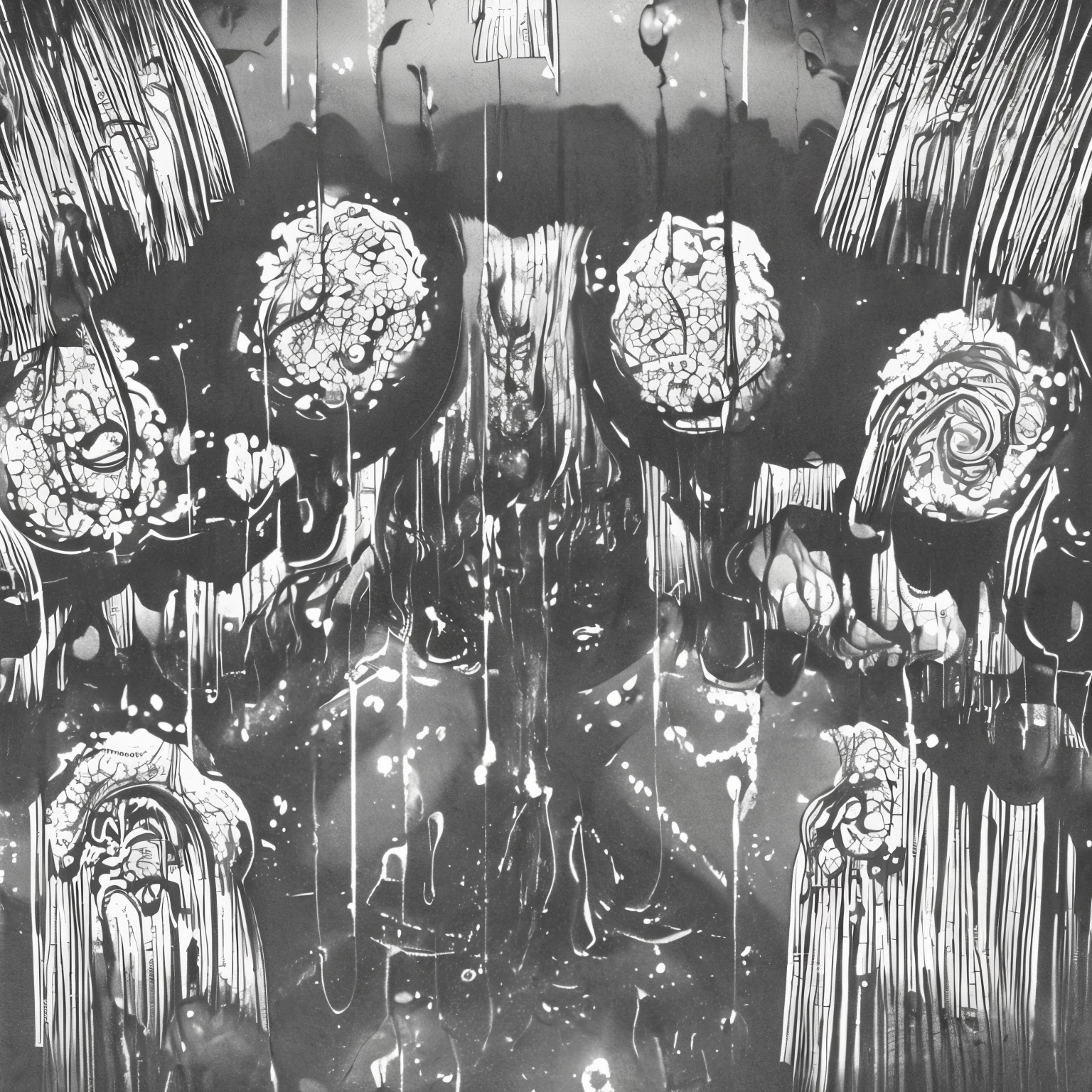 [(Junji Ito:1.5), creepy, dark, black and white, detailed manga line art, scared, psychological horror, grotesque, morbid, surreal], a girl holding a teddy bear, Annie, character from League of Legends
