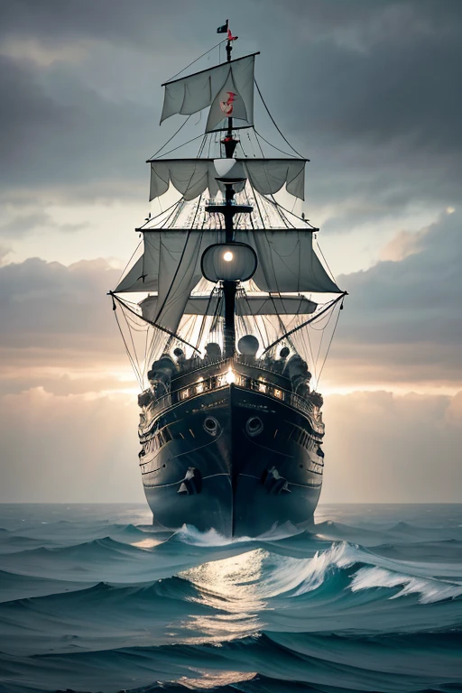 journey into the unfathomable depths of the foggy seas. The ship creaks softly under the weight of the ominous silence, the only sound breaking through the otherwise tranquil atmosphere. The sailor's weathered eyes, half-hidden by the shadows cast by the candle, scan the horizon with an intensity that speaks of the countless battles and adventures he has experienced. His expression is that of a man who has seen the best and worst of the world, but still holds onto hope. The intricate details of his wrinkled face and weathered hands are brought to life by the high-resolution image, each line and crease revealing a story of its own. The pirate's outfit,