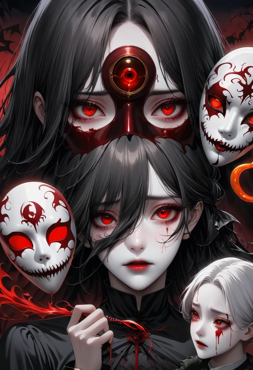 Demonic big Eye close-up, compound eye, Unique Demonic Ghoul, unusual student,Kaneki, monochrome, radioactive light, anime 2018::1, Tangerine::1, neon color::1,, part 1.5, Detailed face, Super quality, Hypergraphic, 开flower1.0, Blood-sucking ghost, depressed, surreal, anime reality,anime girl, dark gothic style, high dynamic range, RTX, The body is torn apart , Detailed face,soft light, Shen Haicheng,number,looking up at camera", 8K, dreamy big eyes,vague, Skin smooth and soft, clone face, Symmetrical,Neon liquid, Leak out from in eyes,Animation Art,photo, Face cracked , ......key: Tangerine, in eyes, actual, actual light, actual anime, Realistic shadows, liquid, Depressive, cloud, 樱flower, lily , exquisite eyes, eyes focus, eyelash, Fluffy lower eyelash:1.5, pale face, Very Tangerine eyes, Spooky atmosphere, scary pictures, trees, mist, Neon Tangerine liquid, flowing down from the tree, dark atmosphere, The body is torn apart, braid, rain, There is blood on the ground, fire, Eye close-up,better generation, super generation, 3000 generations, 2048×2048......, facial details, Detail clothes, Symmetrical balance, tokyo ghoul, , Castlevania, Blood-sucking ghost, Kaneki, Anime 2020, water and sky, black hair,Detailed hair, tokyo ghoul, , Castlevania, Kaneki, Blood-sucking ghost, depressive art, depressed, Burned out, sad, cry, pain, black smoke, black energy, tentacle, Divine sound, Blood, Blood on face, a sea of blood, shackles, barbed wire, fire, wide angle camera, Many exquisite details, lily, 樱flower, Sweet, centipede, black background, Horror film, There is a hole in the shell, die inside, art of death, lying on the grass, comic style, comic style, multiple frames, body destroyed, comic page, Eyes are everywhere, There are many eyes in the background, Ishidaho's paintings, The Art of Ishidaho, Tamotsu Ishida'style, Two people, Fully grown, Depressive posture, flower