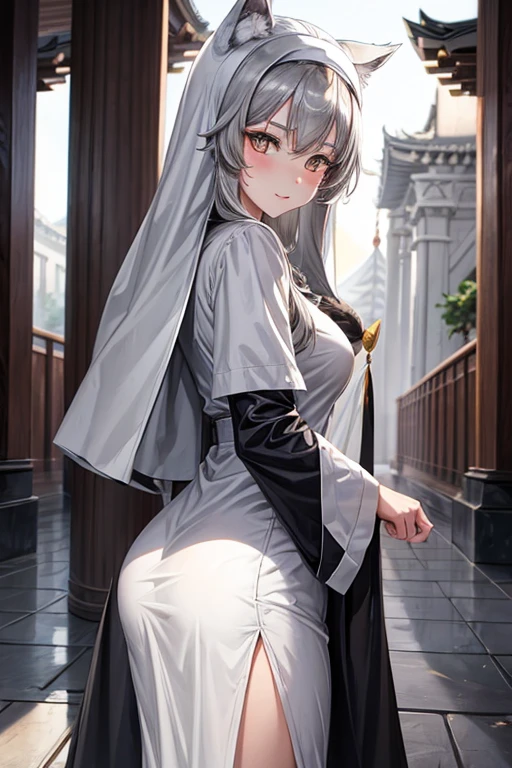 Gray hair Wolf girl Nun in the temple