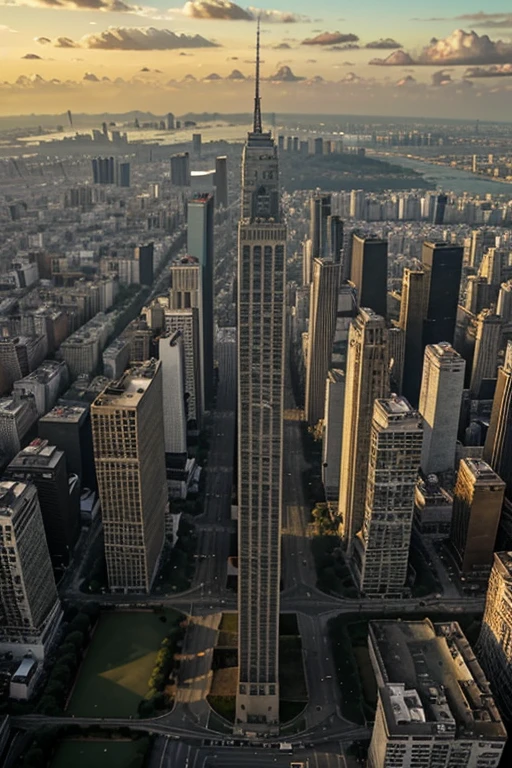 Foto realista de drone de uma cidade, ultra detalhado, buildings like Manhattan, Chicago, horizonte como Paris, Londres, rio de janeiro, São Paulo, grandes monumentos perto do horizonte, cinematic lighting, dia, filmado no RED Dragon
