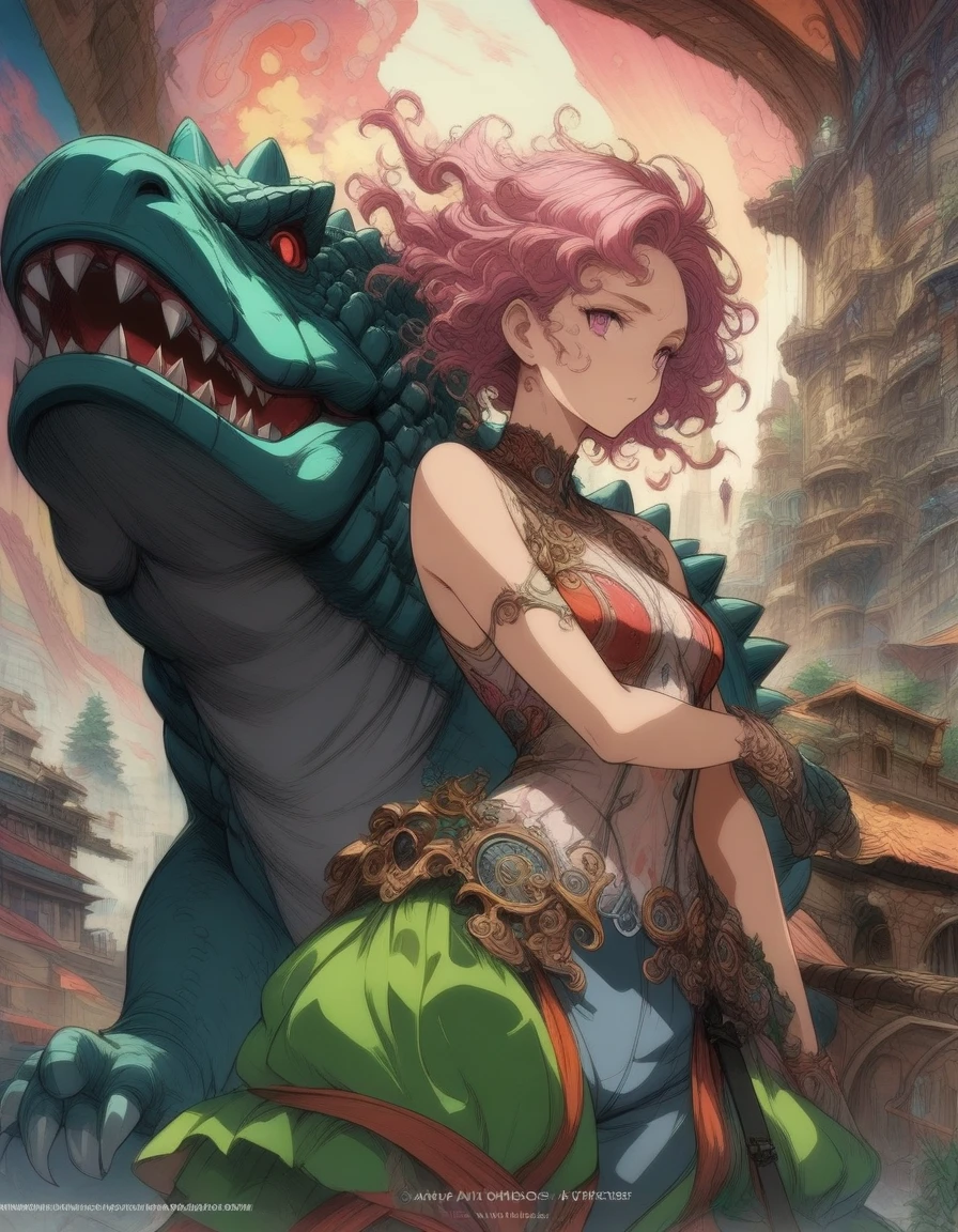 1girl, Godzilla, aesthetic, Baby Godzilla wearing a diaper, digital painting, artstation, concept art, smooth, sharp focus, art by artgerm and greg rutkowski and alphonse mucha, (masterpiece), (best quality), (ultra-detailed), very aesthetic, illustration, disheveled hair, perfect composition, moist skin, intricate details, anime artwork, anime style, key visual, vibrant, studio anime, highly detailed