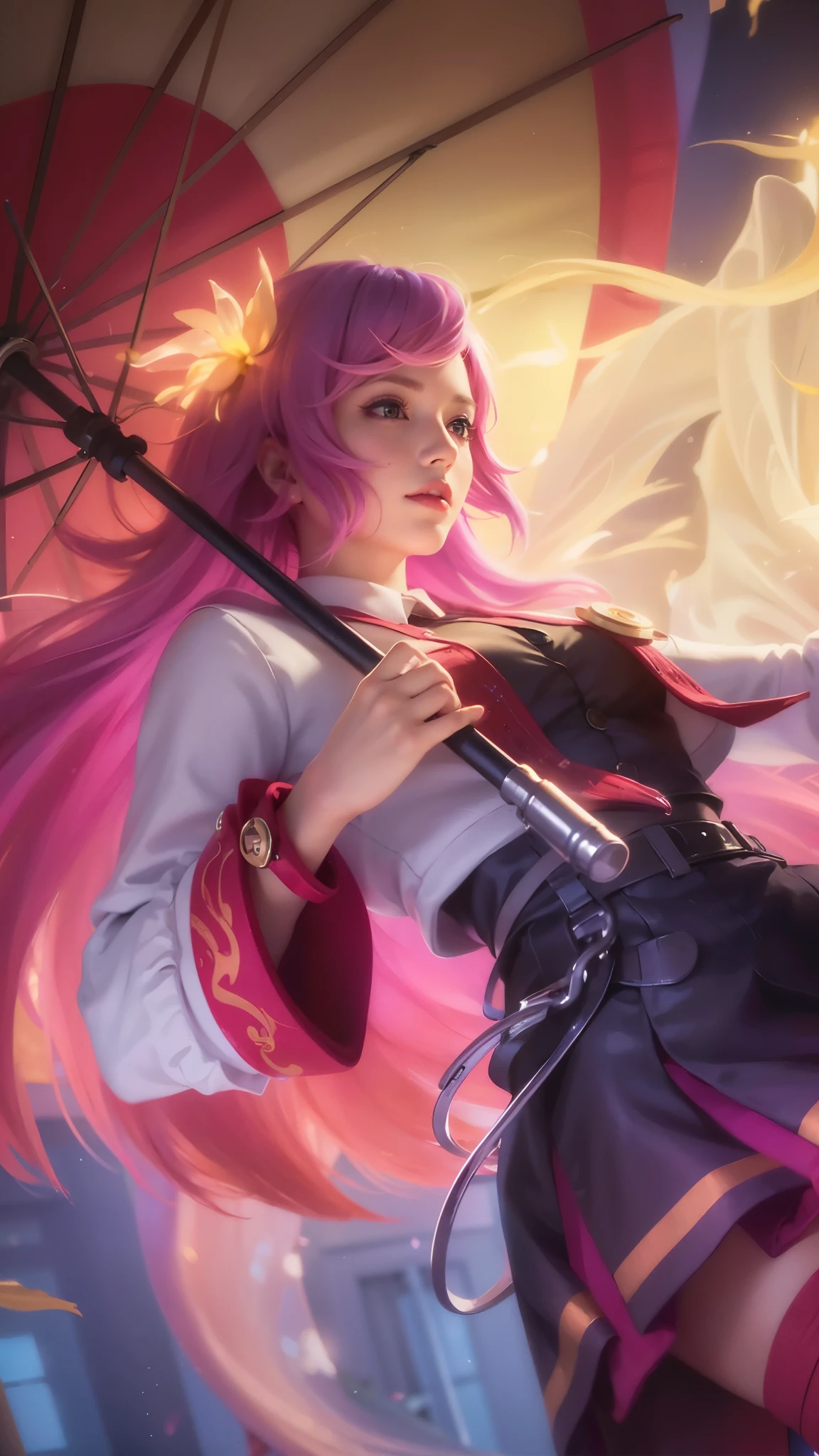 girl with pink hair holding a umbrella, red lips glossy, 8k, ultra hd, ultra detailed texture, hyper realistic, masterpiece, detailed texture, detailed face, detailed skin, detailed lighting, (photorealistic:1.5), best quality, beautiful lighting, cinematic lighting, professional lighting, ultra highres, realistic, detailed hair, real hair, high quality, (realskin:1.5), extremely detailed, finely detail, ultra-detailed