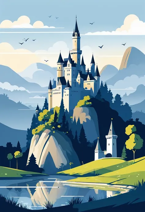 castle vector art, flat vector art using simplicity in vector art、pure expression，highlight simplicity and clarity of form，bring...