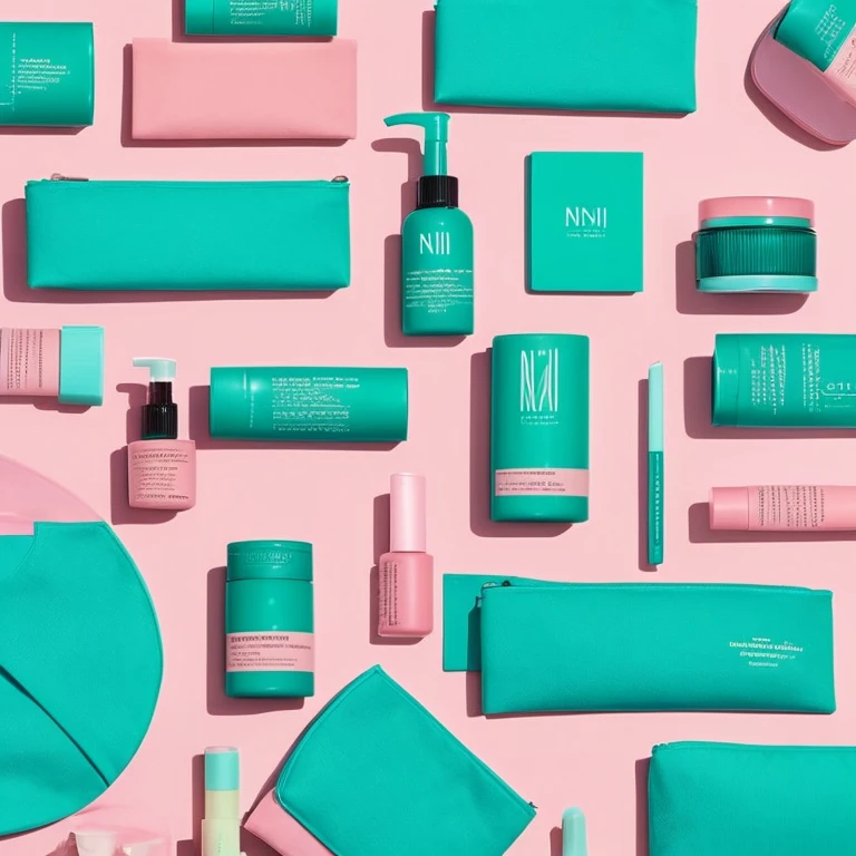 A brand with hair products, the brand is called nin beauty, the reference colors are light pink and turquoise or aqua green