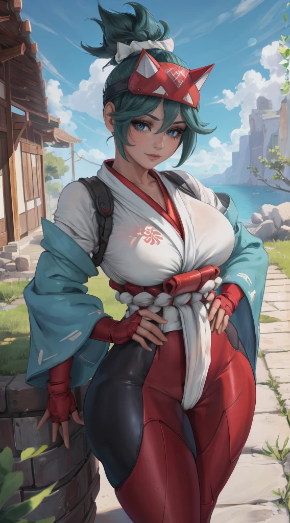 Kiriko owwerwatch, mulher fofinha, olhos verdes chamativos, de quatro, bunda para cima, deitada, Hands, Kiriko overwatch 2 white kimono, ((redd pants)), ((hands on hips )), ((rosto detalhado)),((Sorriso)), ((curvy body)), (seios grandes), sensual, (( dia)), ((cabelo verde)), ((blue sky)), ((inclinando-se para frente)), (fora de casa)) arvores de sakura,,(( segurando kunai))