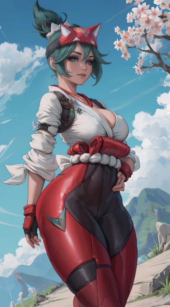 Kiriko owwerwatch, mulher fofinha, olhos verdes chamativos, de quatro, bunda para cima, deitada, Hands, Kiriko overwatch 2 white kimono, ((redd pants)), ((hands on hips )), ((rosto detalhado)),((Sorriso)), ((curvy body)), (seios grandes), sensual, (( dia)), ((cabelo verde)), ((blue sky)), ((inclinando-se para frente)), (fora de casa)) arvores de sakura,,(( segurando kunai))