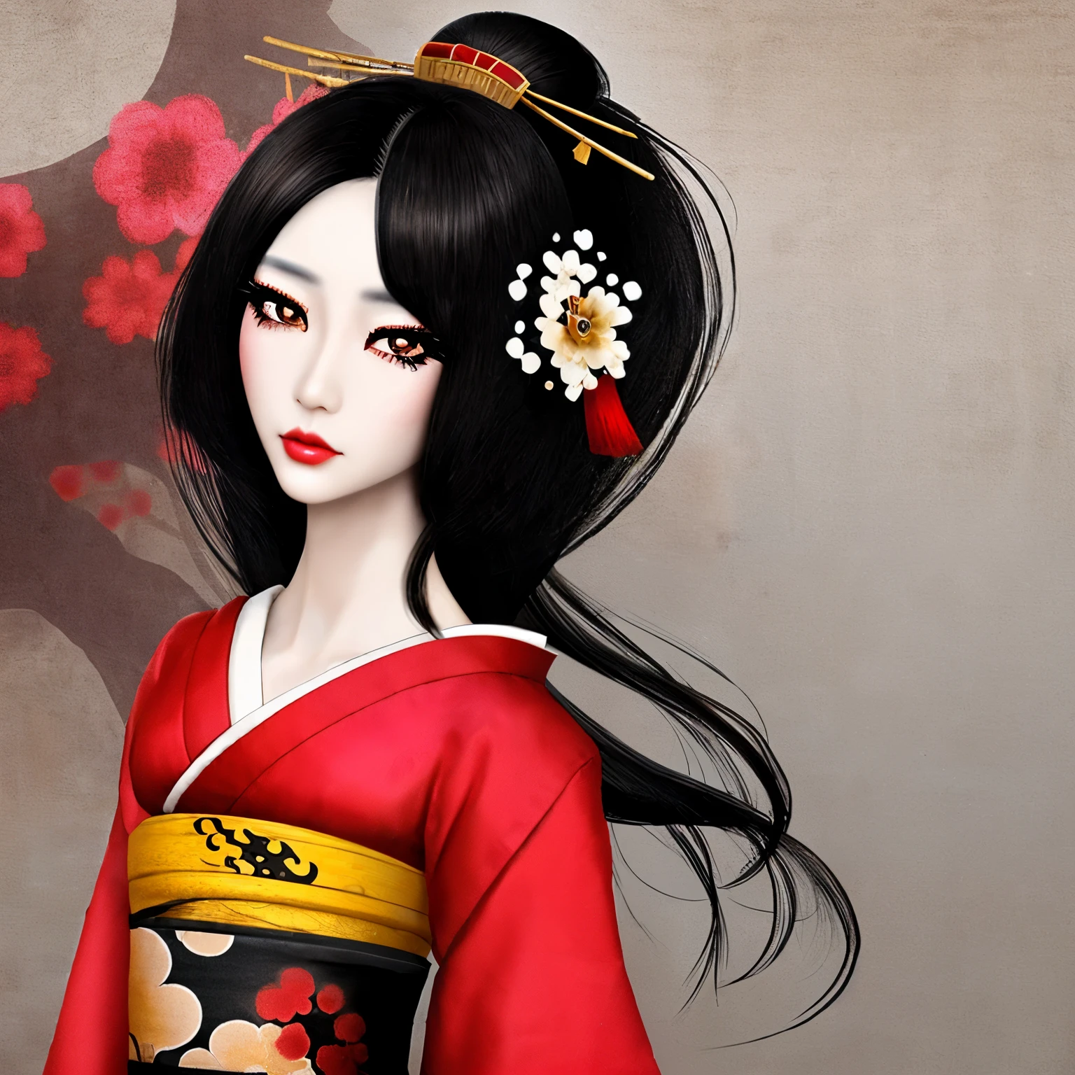 Geisha, black hair and brown eyes