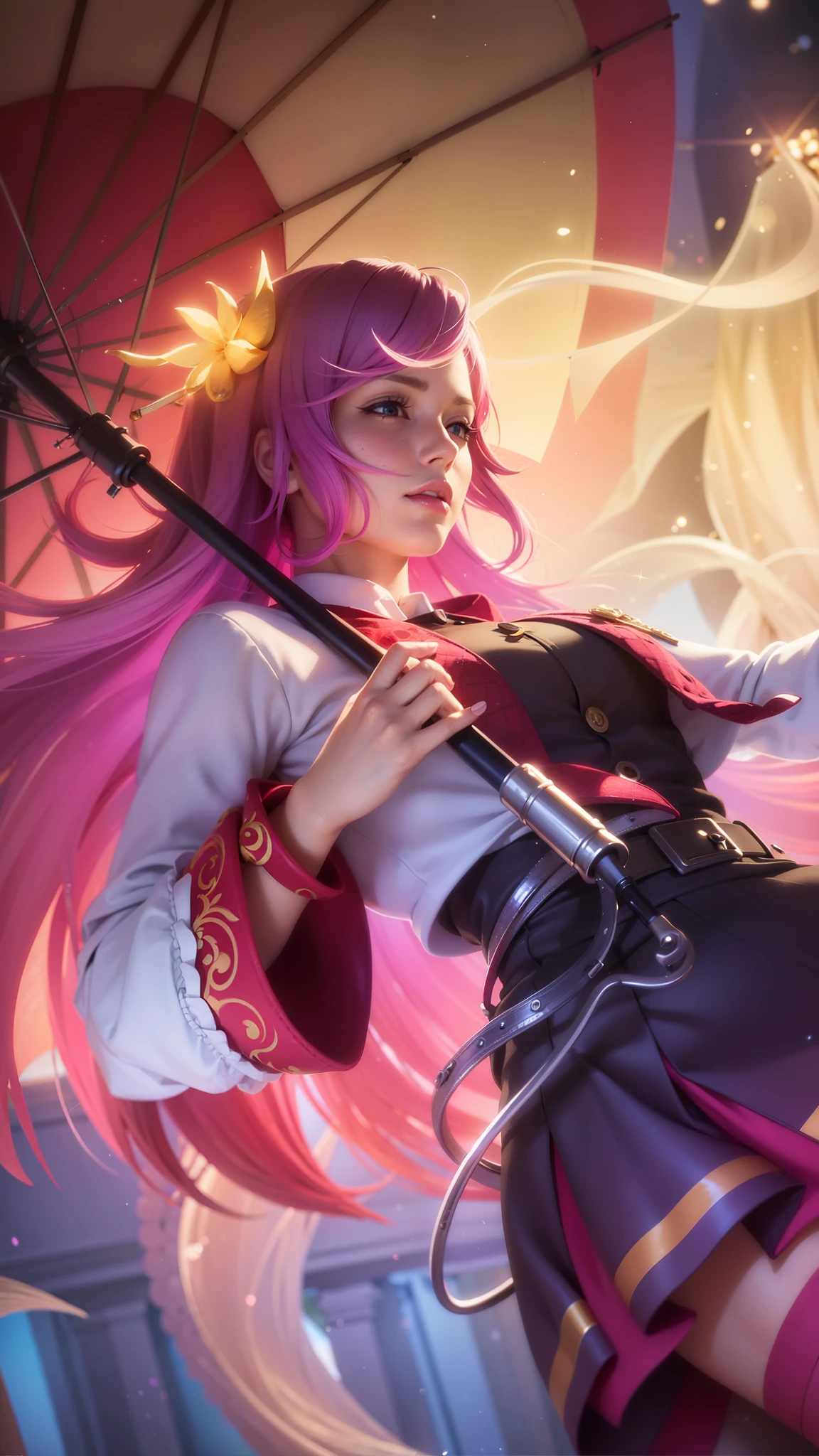 girl with pink hair holding a umbrella, red lips glossy, 8k, ultra hd, ultra detailed texture, hyper realistic, masterpiece, detailed texture, detailed face, detailed skin, detailed lighting, (photorealistic:1.5), best quality, beautiful lighting, cinematic lighting, professional lighting, ultra highres, realistic, detailed hair, real hair, high quality, (realskin:1.5), extremely detailed, finely detail, ultra-detailed