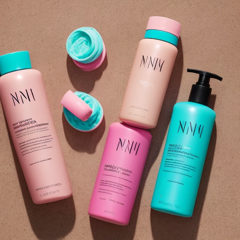 Um ponte de creme,a conditioner and shampoo for curly hair in pink and turquoise named NIN BEAUTY