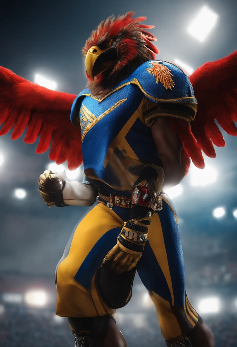 Quero um modelo de uniforme casual, for my athletic with the griffin mascot with the colors blue red, preto, branco e amarelo.