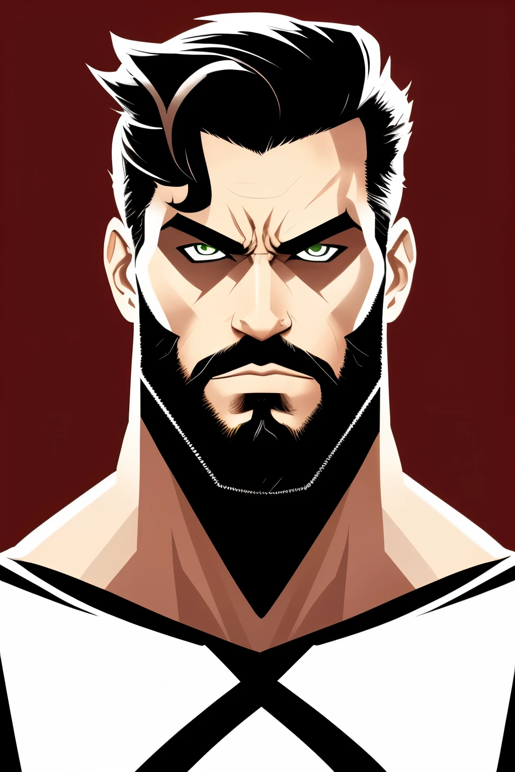 A captivating simple illustration of Nightwing, the vigilant protector of Gotham City, featuring a well-groomed beard that accentuates his strong jawline. This character portrait exudes a sense of wisdom and determination, with a serious expression that conveys his unwavering commitment to justice. The use of soft, monochromatic colors adds to the nighttime ambiance, making for an evocative and intriguing image. High-resolution, detail-oriented, graphic design, comic book style, clean lines, bearded superhero, introspective, moody, Nightwing portrait, premium quality.