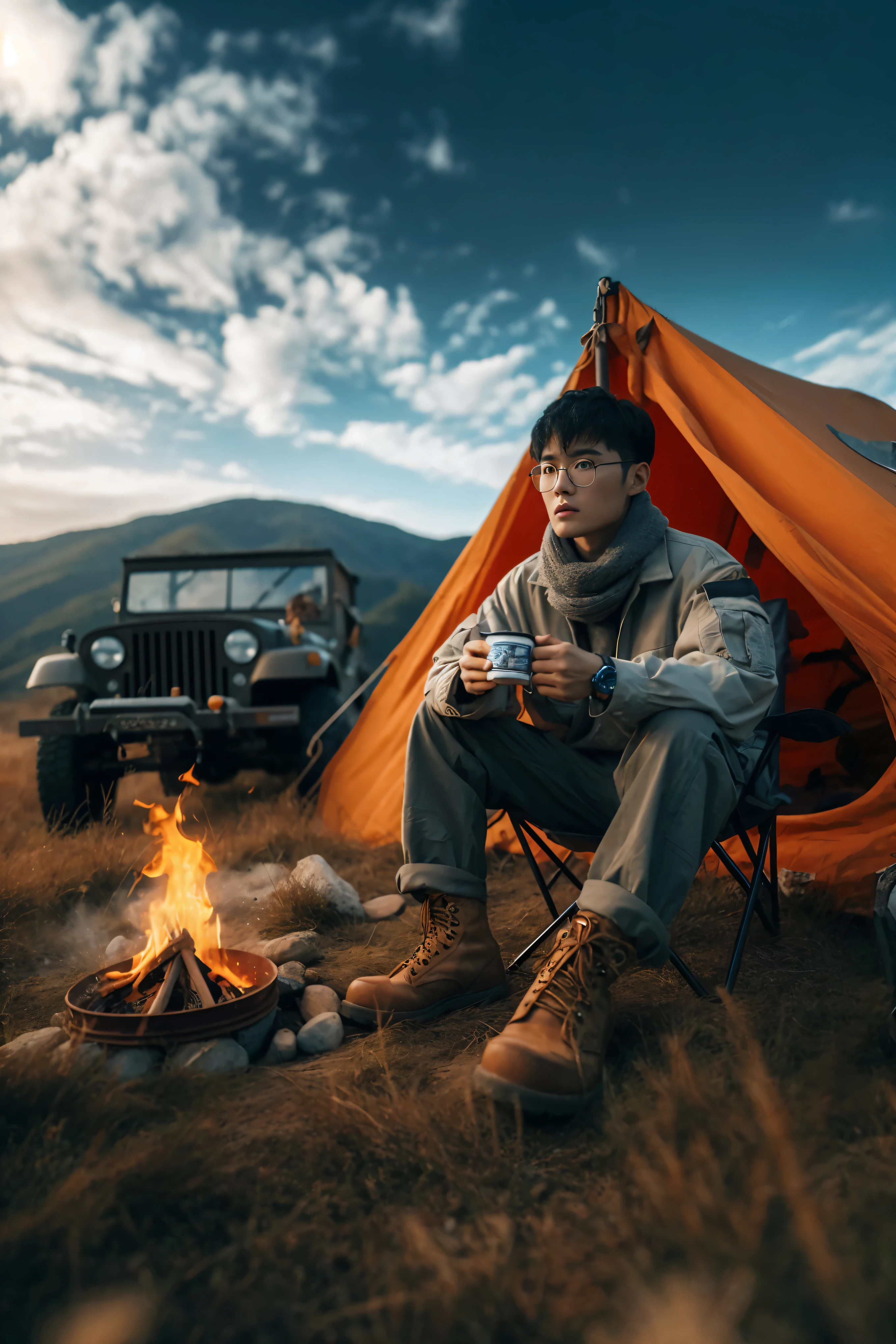 Yes, a young man with a short, cropped hairstyle and a square face. ;)) Arav people in the forest with backpacks and knapsacks, Character portraits inspired by Raymond Han, shutter stock, Chin Hanka, The model wears a technical vest., Rick Dai, Asian man, Ross instead, Darren Quach, Eric Hu, Damien Tran, full - body portrait of a ranger, Ruanjian, Male soldier in the forest