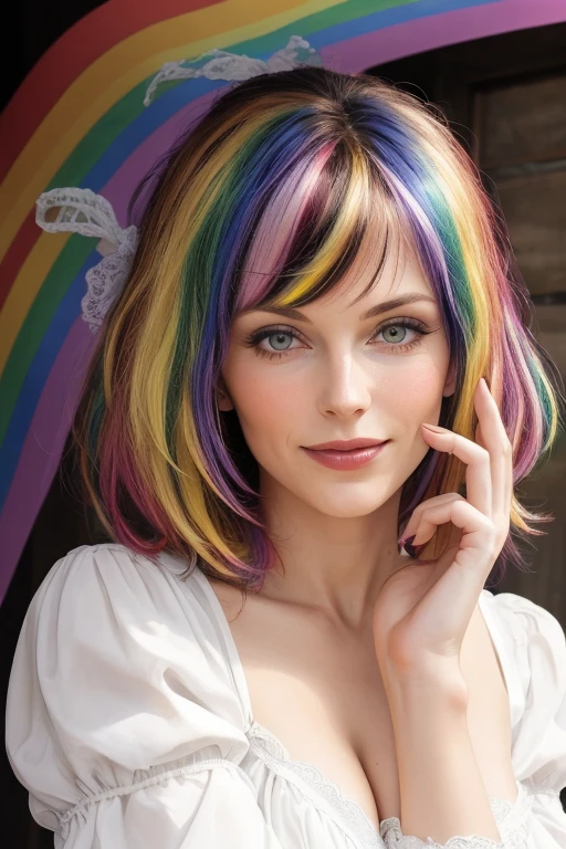 Frau, Regenbogen farbiges Haar, lange Haar,Nackt