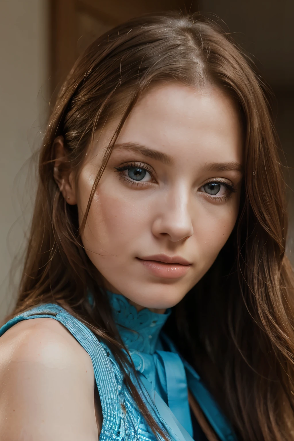 arafed woman with long hair and blue eyes posing for a picture, beautiful female model, color portrait, cait miers, 50mm portrait, genevieve o'reilly, beautiful model, 60mm portrait, portrait of a beautiful model, beautiful model girl, detailed color portrait, 7 0 mm portrait, beautiful girl model
