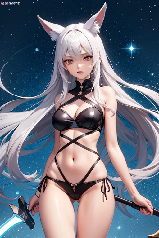 Garota cavaleira de anime hentai com espada e sem roupas com as pernas abertas sentada de frente para mim