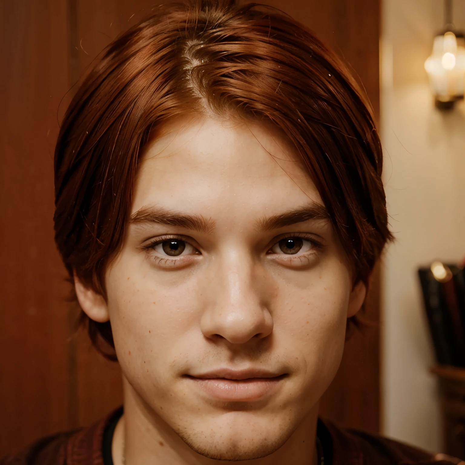 Red hair, boy, brown eyes, happy