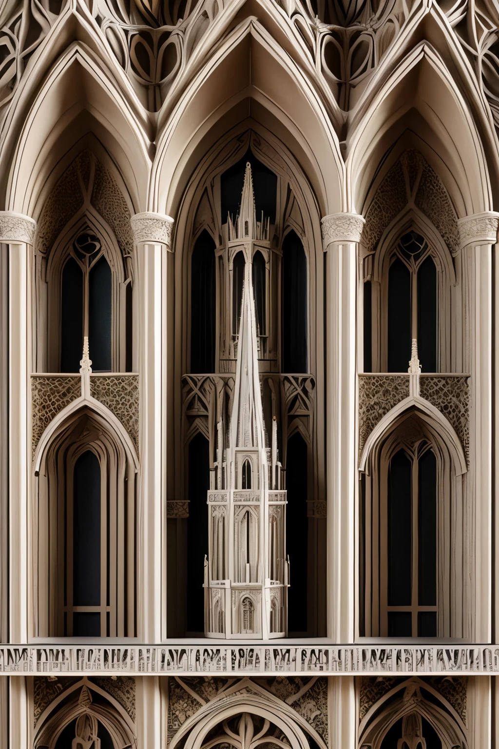 A photorealistic Kolmogorov Complexity clay model of a grandiose medieval church, meticulously crafted with intricate details and textures, awakening a sense of awe and reverence. Ultra High Definition (UHD), capturing every minute detail and imperfection, creating an almost lifelike experience. The intricate architectural designs adorned with gothic motifs and symbolism can be seen in striking detail, inviting the viewer to explore the depths of the model's history. The modeling process renders every brick, every window, and every gargoyle with extreme precision, resulting in a masterpiece worthy of the highest standards. The natural lighting, reflect