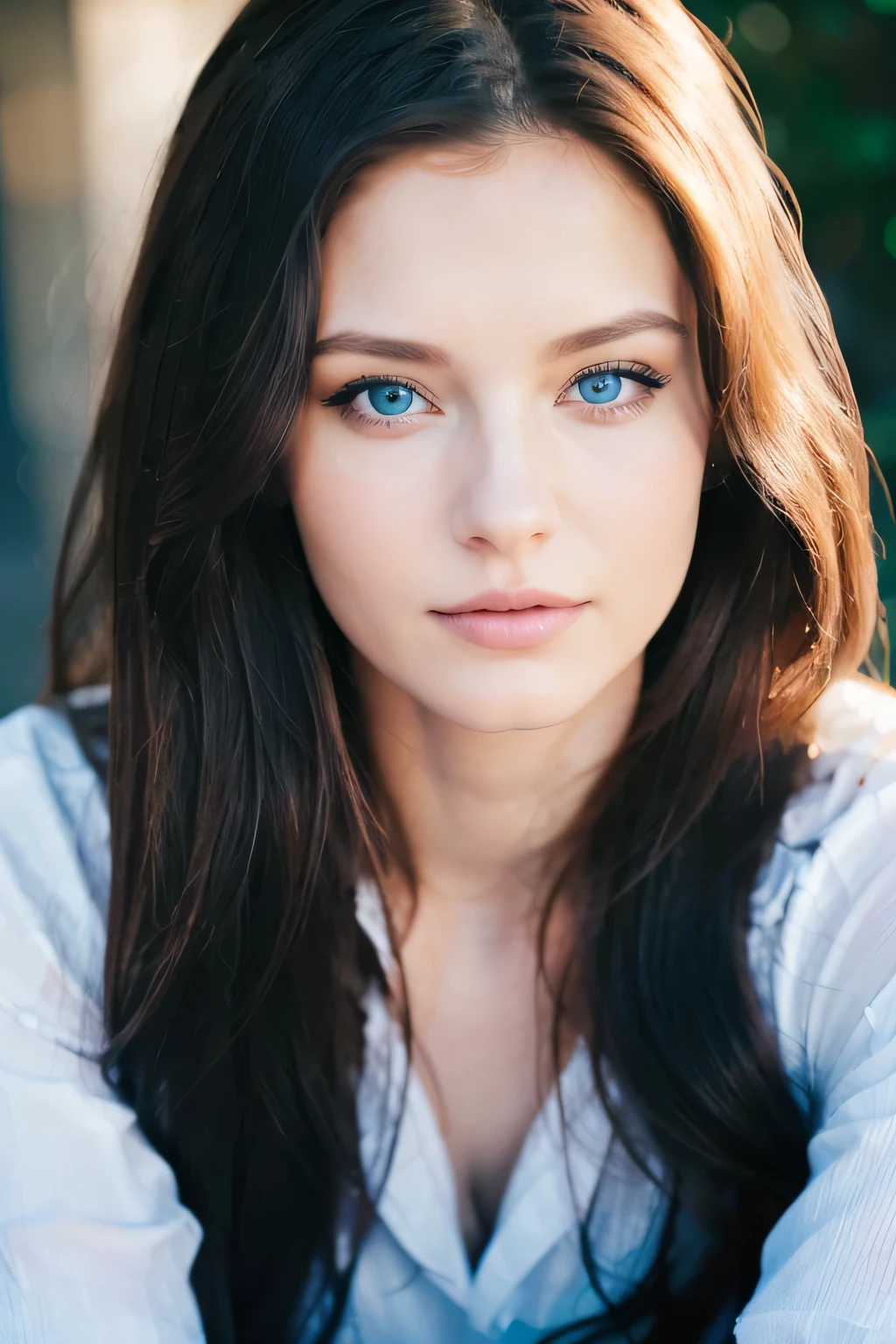 arafed woman with long hair and blue eyes posing for a picture, beautiful female fatale model, color portrait, cait miers, 50mm portrait, beautiful model, 60mm portrait, portrait of a beautiful model, beautiful model girl, detailed color portrait, 7 0 mm portrait,, beautiful girl model