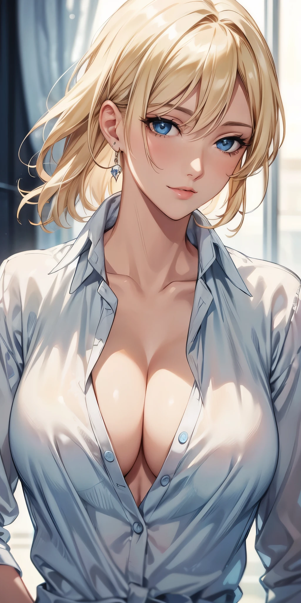 portrait, realistic, elegan woman, blue eyes, blonde hair, 8k resolution cg, beautiful cg, soft light