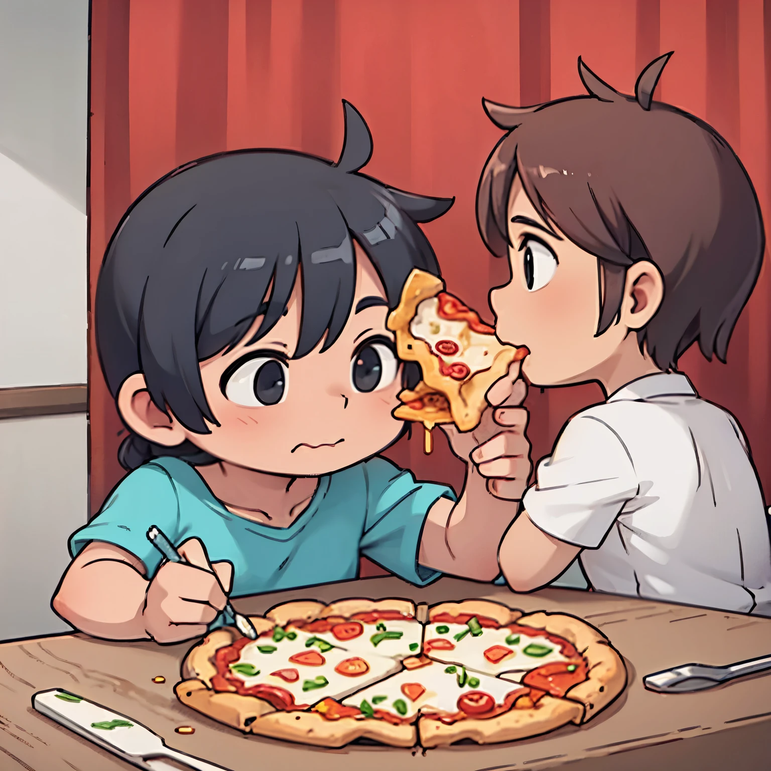 Un gusano, eating a pizza