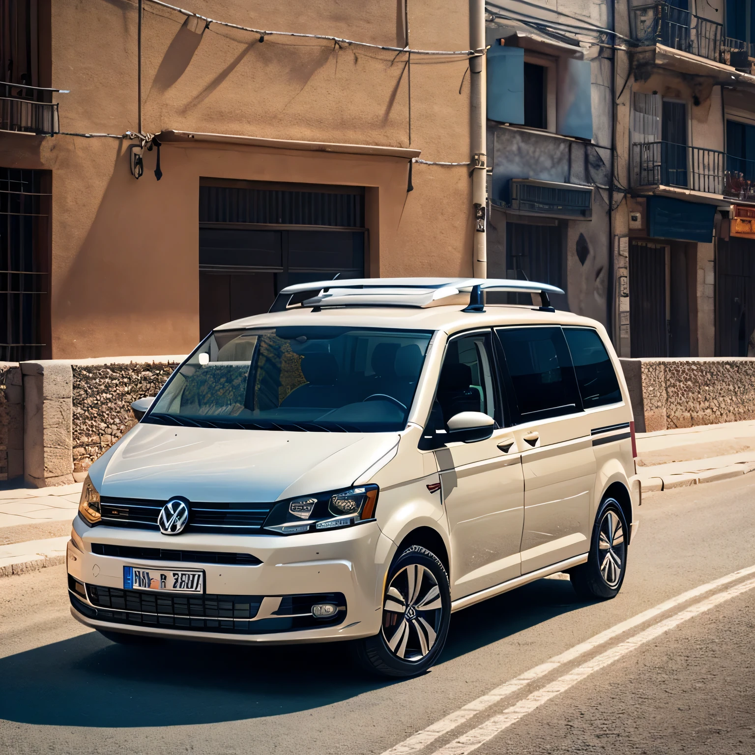 realistic photo of a Volkswagen minivan in Turkey, sunny day, hot, cinematic lighting, UHD, masterpiece, super detail, high quality, highres