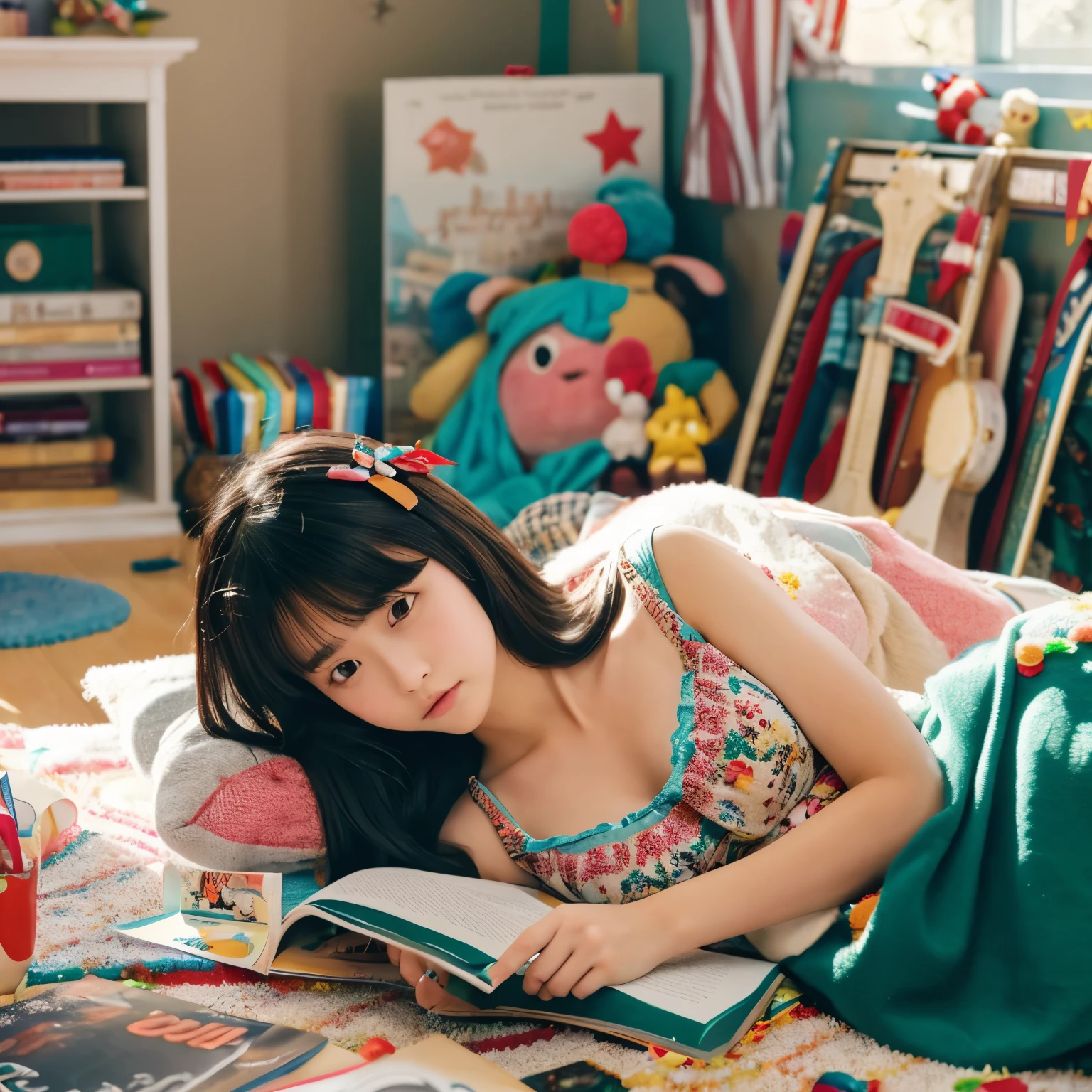 Girl reading a book lying in her decorated room from Wattpad 