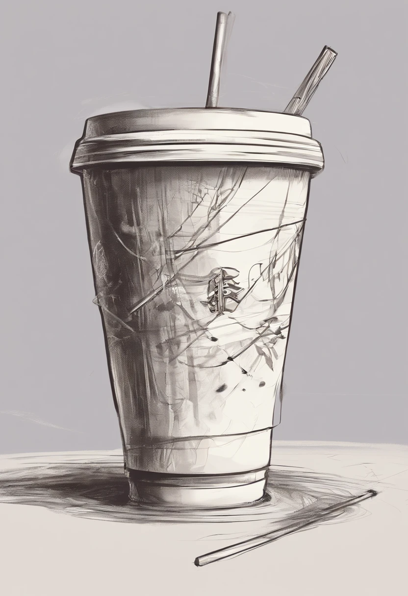 drawing of a cup with lid and straw, best quality, masterpiece, 