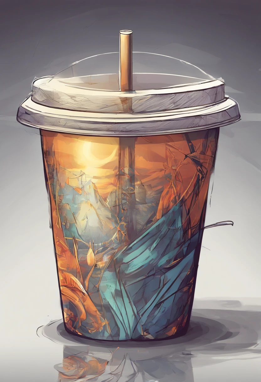 drawing of a cup with lid and straw, best quality, masterpiece,