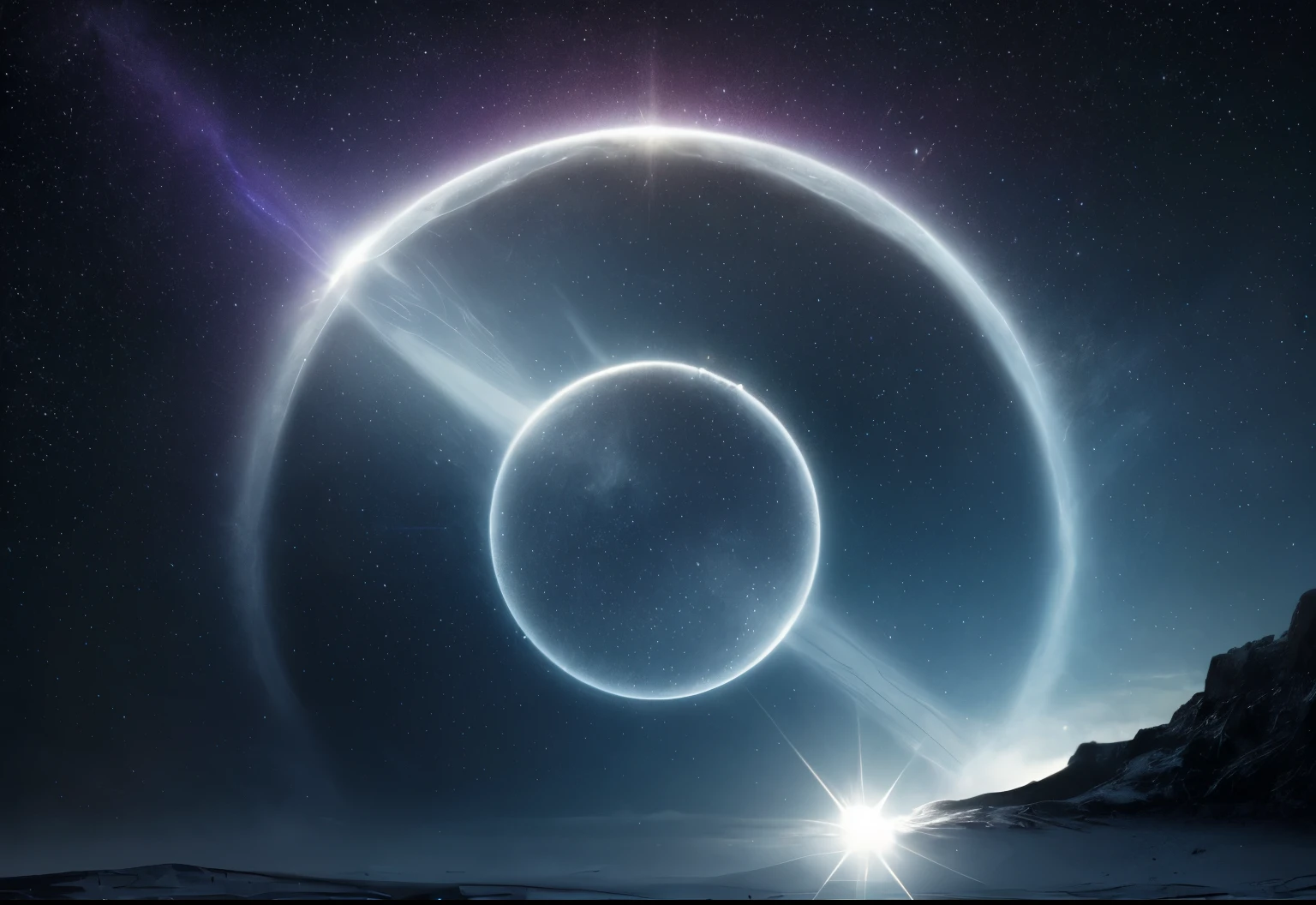 space, dreamlike, symbolism, surrealism, symbol, surreal, abstract, texture, concept art, 8k, shadowed, atmospheric, stars --uplight, sundog, perfect sun halo, triangle, (perfect triangle), (mirror)