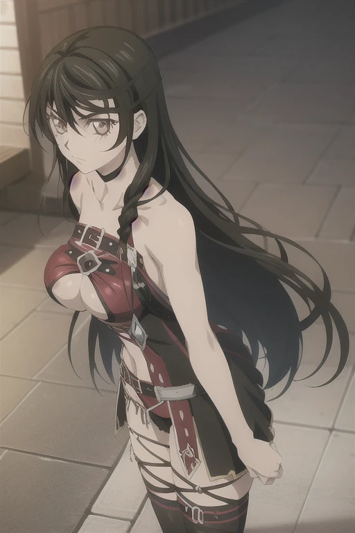 masterpiece, best quality,
1girl, solo,
anime coloring,
pajama, shirt, short sleeves,
bangs, black hair, braid, breasts, collarbone, hair between eyes, hair over shoulder, long hair, very long hair, yellow eyes, single braid,
looking at viewer, medium breasts,
full body,
lean forward, seductive smile, more seductive please velvet,
velvet crowe, <lora:velvetcrowe-v9-02:0.7>,