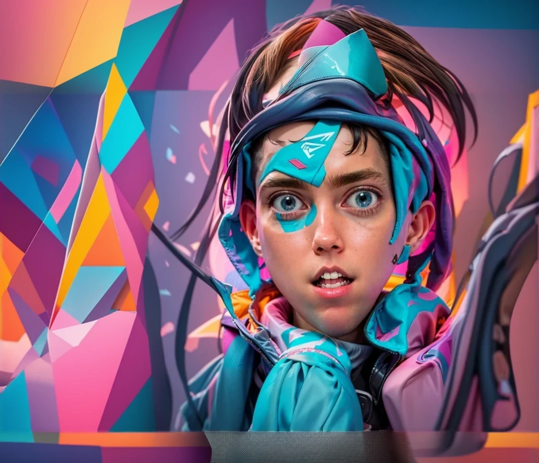 a geometric pattern, flat 2d design, abstract style, non-realistic, Surrealism, Futurism, Abstract expressionism, super detail, best quality, 8k, high key lighting, psychedelic vibes, bizzare composition, asymmetrical, shiny plastic, synthwave colors