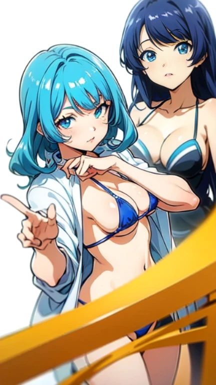 (Best quality, anime, Anime Art Style:1.2) , Young girls, white background, looking at viewer, seductive pose, micro bikini,