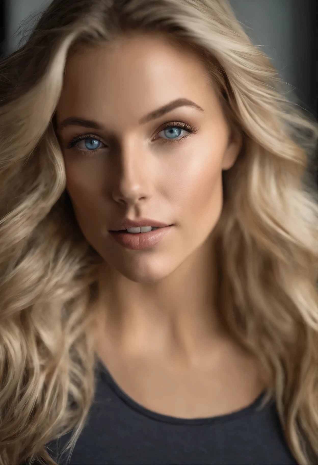 woman with matching tank top and panties, fille sexy aux yeux gris bleus, Portrait de Katherine Winnick, cheveux blonds et grands yeux, selfie d'une jeune femme, maquillage naturel, Visage avec Artgram, maquillage subtil, Superbe photo du haut du corps, dans la chambre, poitrine moyenne, blond, teint clair, type nordique, regarder face à la caméra, realistic cinematic style
