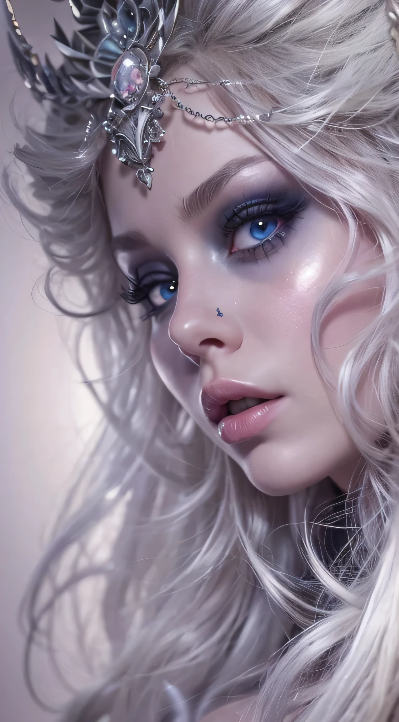 (((full body shot))), thigh gap, perfect body,（best quality，ultra - detailed，Most Best photograph，Best Shadow，masterpiece，high resolution，professionalartwork，famousartwork），(Detailed eyes)，(cleavage)，sci-fi，face markings，tattooed, (fractalized，Fractal Eyes，((Details of face))，the eye of the universe，moon in hair，goddess, extremely high detail，Highly detailed footage of the goddess，Side image of the goddess，north moon goddess，goddess of space and time