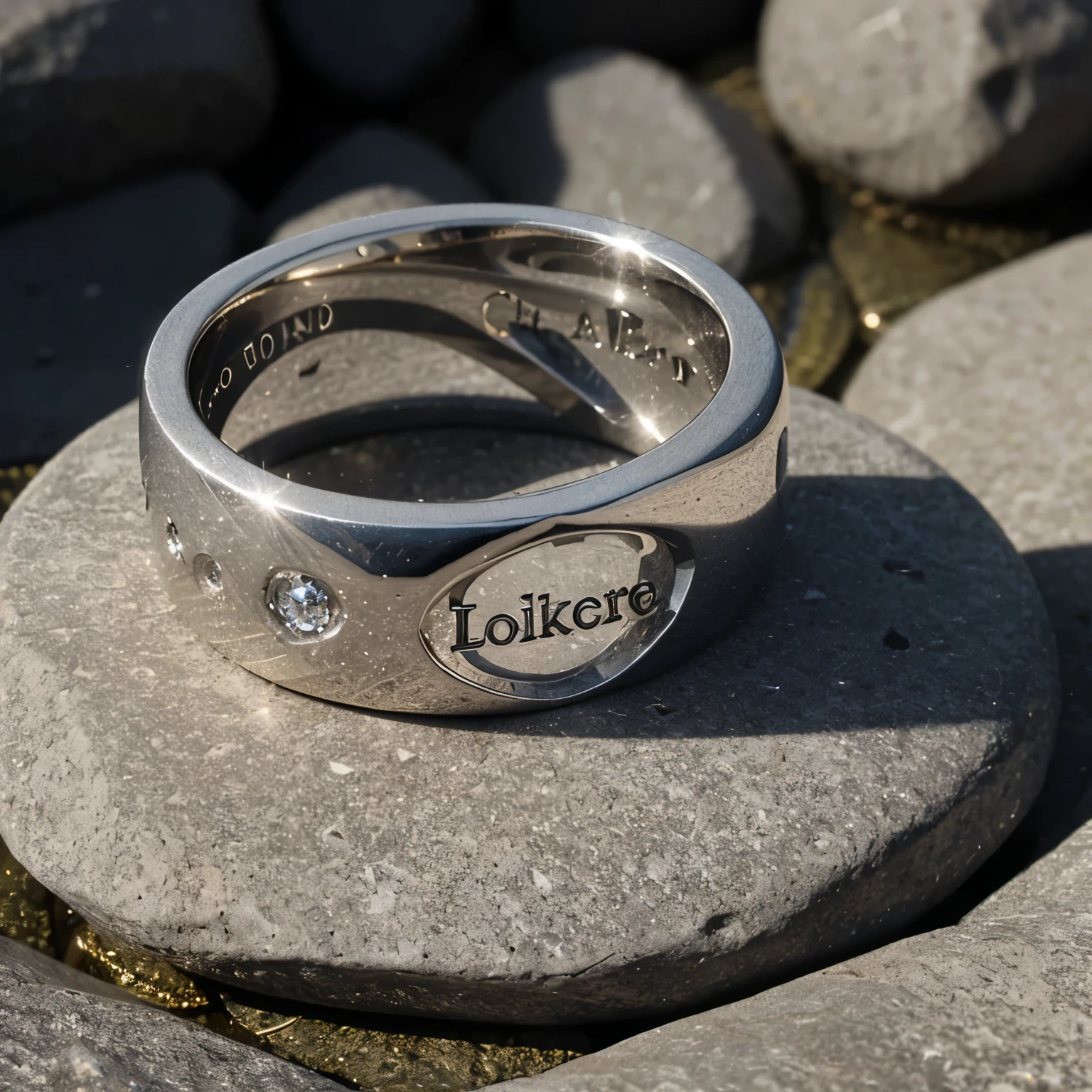 Ring having diamond in center and name engraved on it