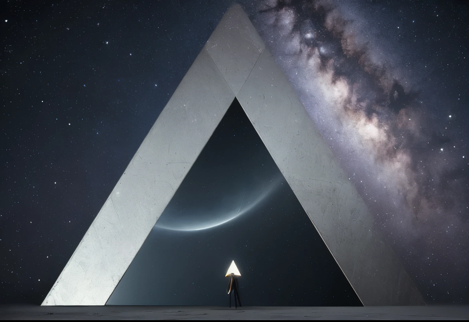 space, dreamlike, symbolism, surrealism, symbol, surreal, abstract, texture, concept art, 8k, shadowed, atmospheric, stars --uplight, triangle, (perfect triangle), (mirror), square
