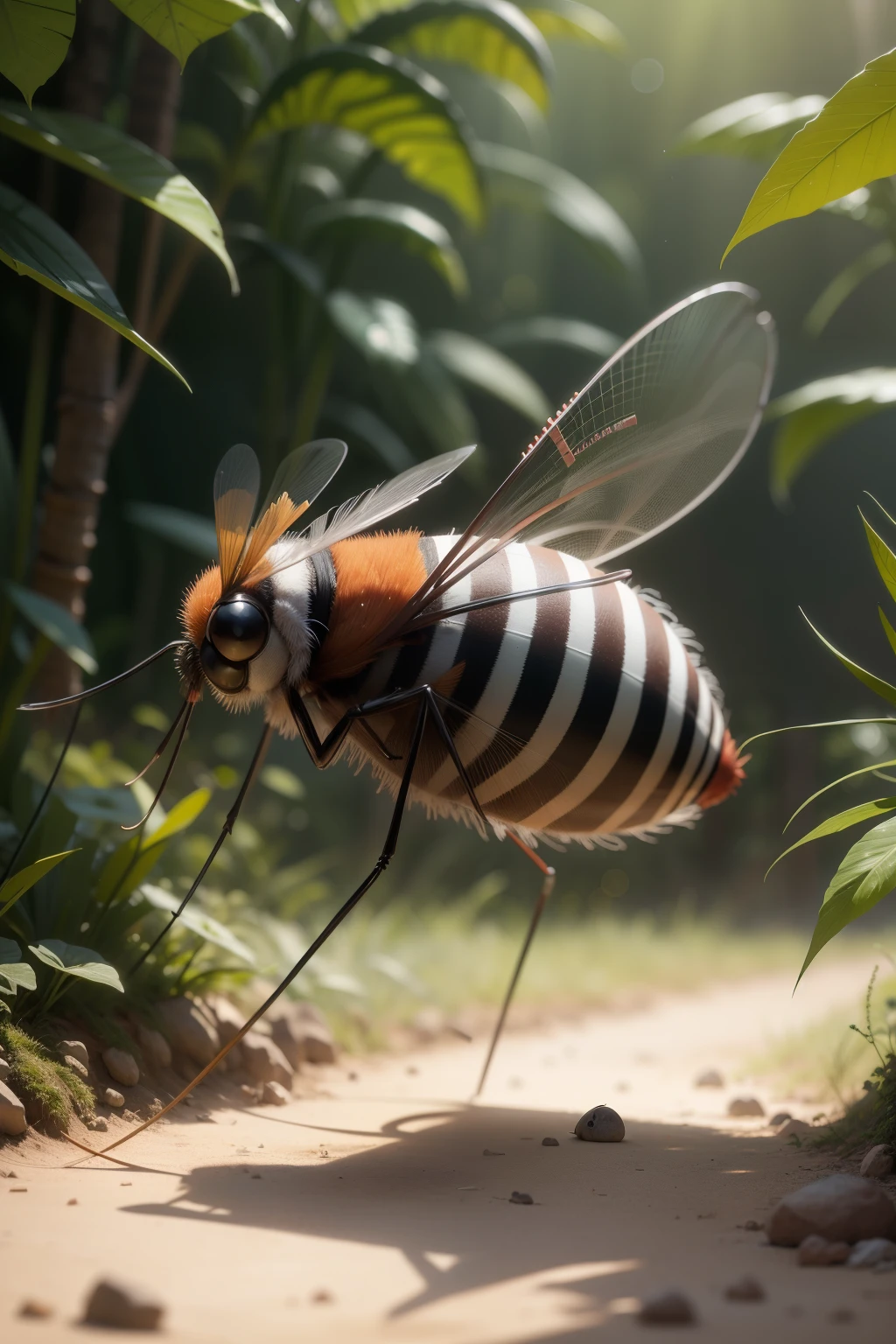 dynamic scene with a dengue mosquito , con desenfoque de lente de alta velocidad
