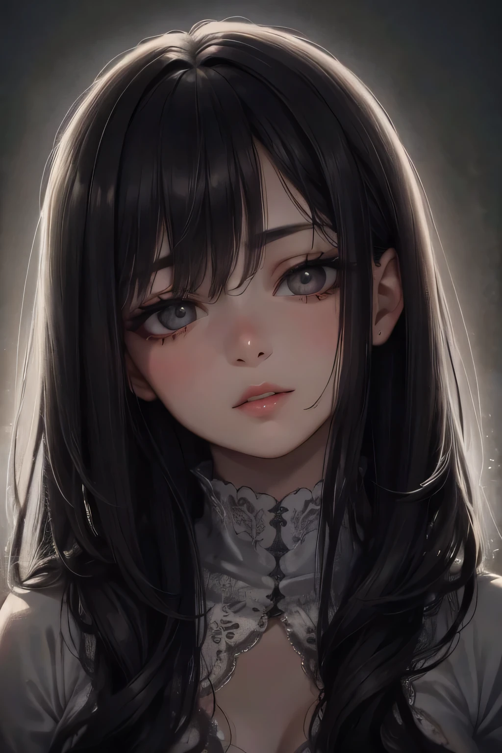 best quality,ultra-detailed,realistic,portrait,beautiful detailed eyes,beautiful detailed lips,longeyelashes,black hair,grey eyes,white wings,charcoal drawing,dreamlike atmosphere,vivid colors,soft lighting