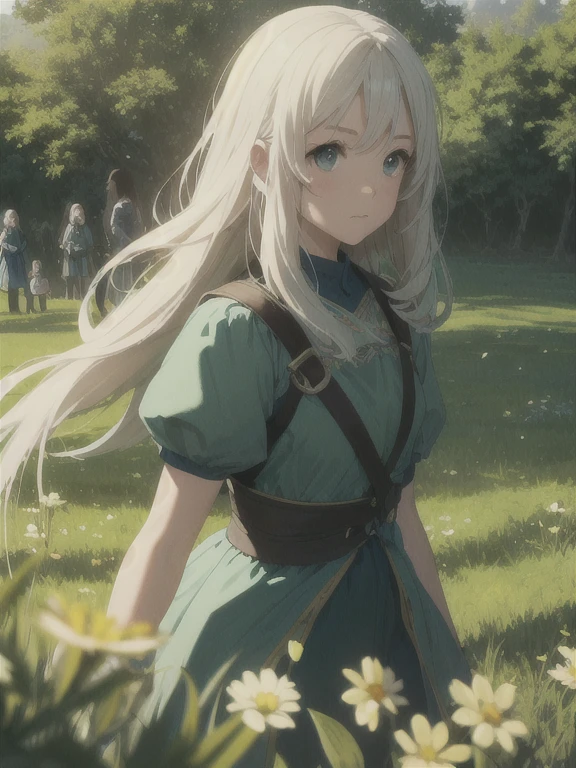 In a green meadow stands a girl leading a group of knights.
BREAK With a brave expression, she guides them towards their destiny.
BREAK Behind her, a green forest stretches and beyond, montanhas se erguem ao longe.
BREAK The most appropriate effect for this scene would be a watercolor painting technique to capture the softness of the meadow and the fluidity of movement.