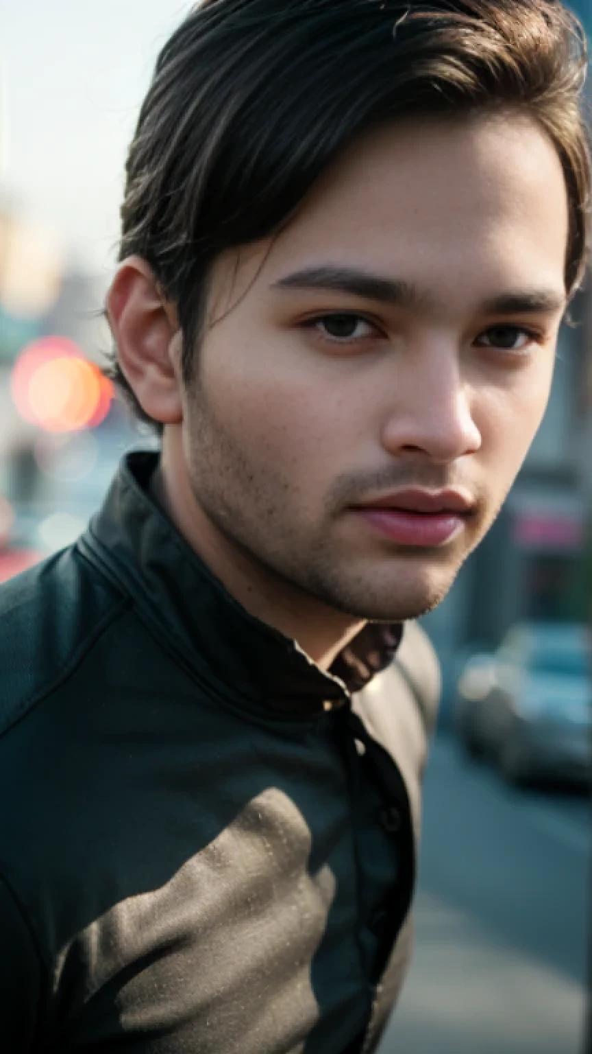 A beautiful young bearded man with highly detailed skin,8k,high res,ultra realistic, photorealism,(real life photo,realistic:1.9),best quality,ultra-detailed,professional,vivid colors,sharp focus,physically-based rendering,studio lighting,bokeh,portraits, wearing black shirt.