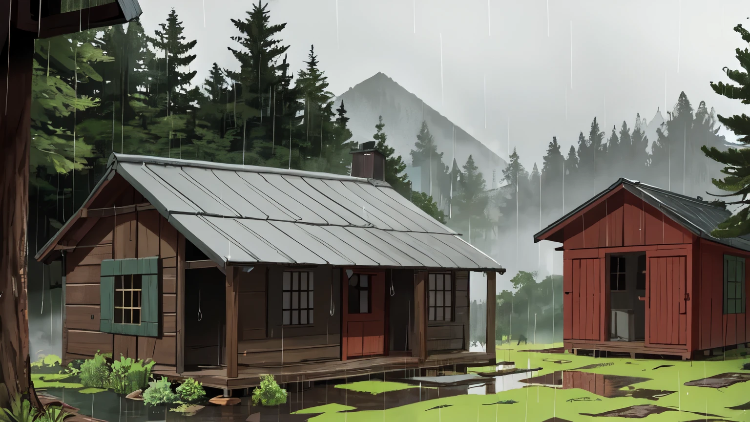 wooden house, The Old Hut, the forest, Overcast, rain, hut made of old gray boards, old small wooden house, Overcast