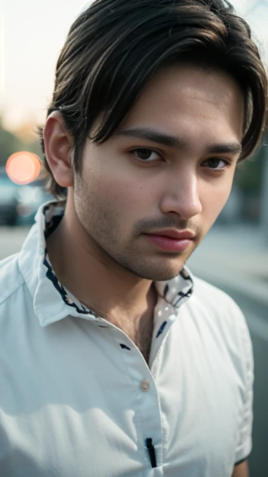 A beautiful young bearded man with highly detailed skin,8k,high res,ultra realistic, photorealism,(real life photo,realistic:1.9),best quality,ultra-detailed,professional,vivid colors,sharp focus,physically-based rendering,studio lighting,bokeh,portraits, wearing white shirt.