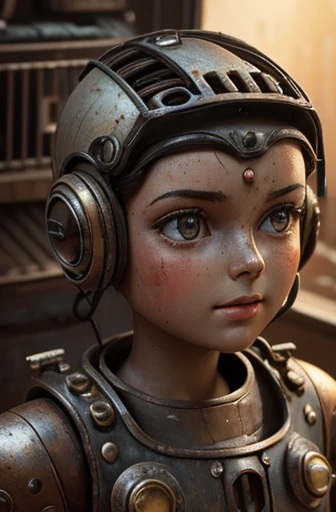 toy robot, antigo, detalhado, 1950s, ultradetalhado, realista, vintage, retro style, Metallic Finish, rusty and worn appearance, olhos brilhantes, gears and mechanical joints, cores (nostalgic, sentimentais), soft lighting, reminiscente de filmes antigos em preto e branco, embalagens de brinquedos vintage, texturas, intricate buttons and switches, Playful touch, posed in a classic retro futuristic posture, vintage, giving a sense of nostalgia and wonder.