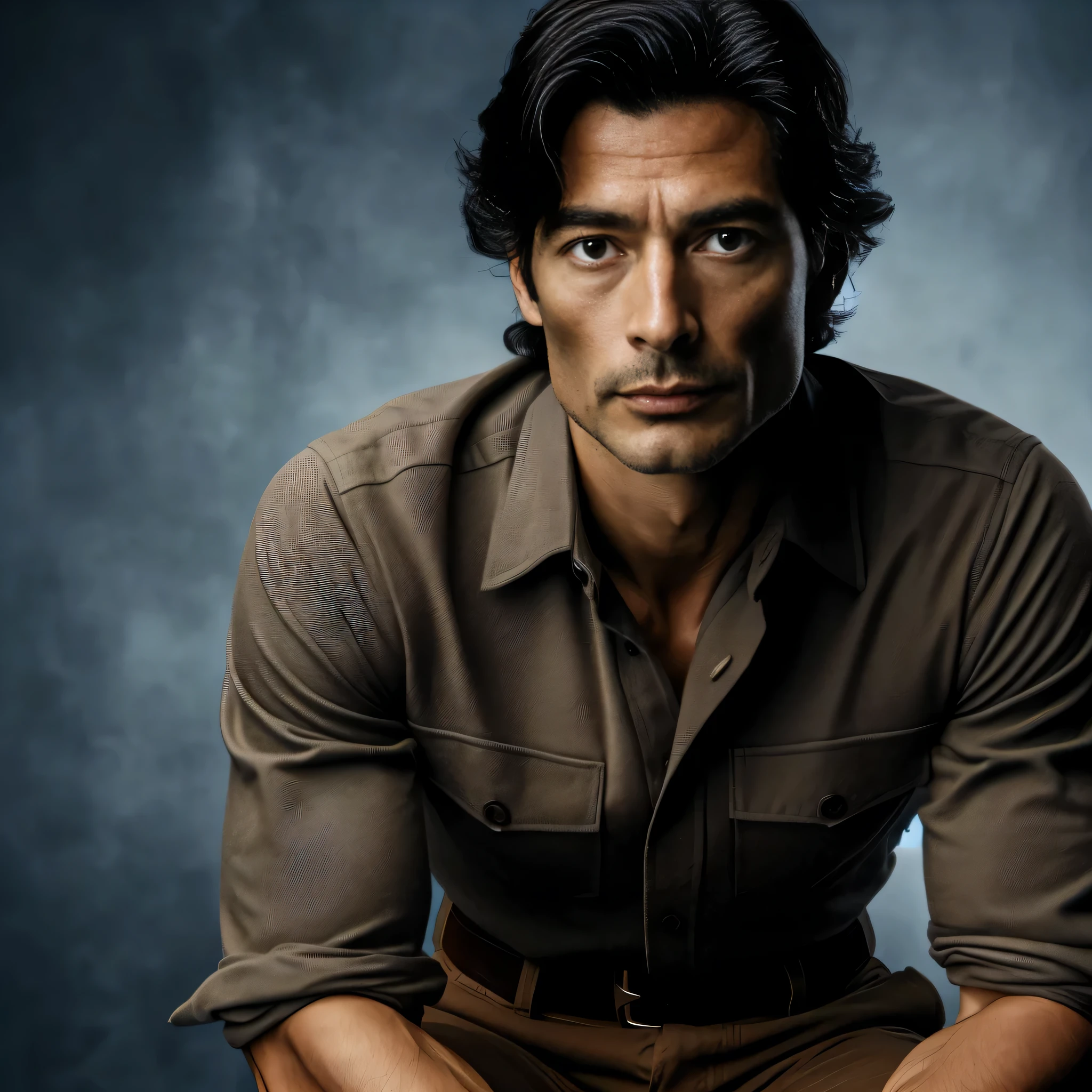 arafed man in a brown shirt sitting on a stool, handsome man, handsome male, alejandro, handsome and attractive, david gandy, fan art, beautiful man, attractive man, by Juan Carlos Stekelman, editorial photograph, promotional portrait, by Etienne Delessert, attractive and good looking, by Andrei Kolkoutine, promotional picture, actor, promotional image